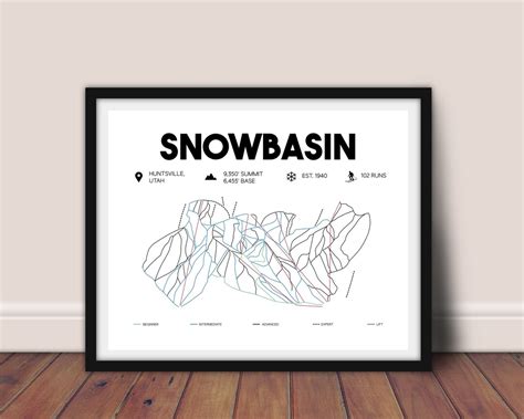 Snowbasin Ski Map, Snowbasin Trail Map 16x20, Snowbasin Map, Snowbasin ...