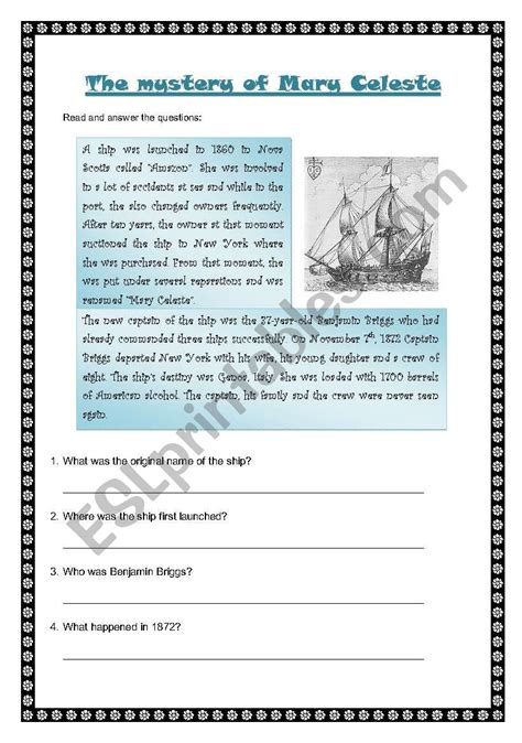 The mystery of Mary Celeste - ESL worksheet by mandrea1111