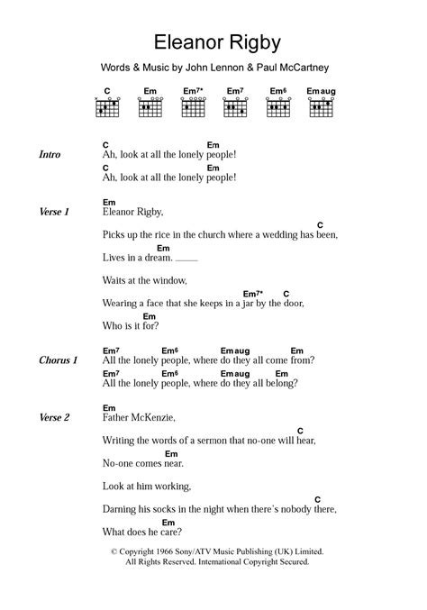 Eleanor Rigby by The Beatles - Guitar Chords/Lyrics - Guitar Instructor