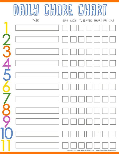 Free Printable Weekly Chore Charts