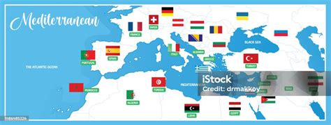 Mediterranean Countries And Flags Stock Illustration - Download Image ...