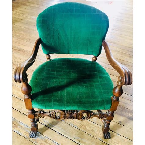 1920s Vintage Carved Emerald Armchair | Chairish | Reupholster chair ...