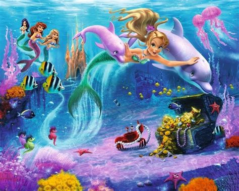 Mermaids 3D Wallpaper... for girls bathroom | Mermaid wallpapers ...