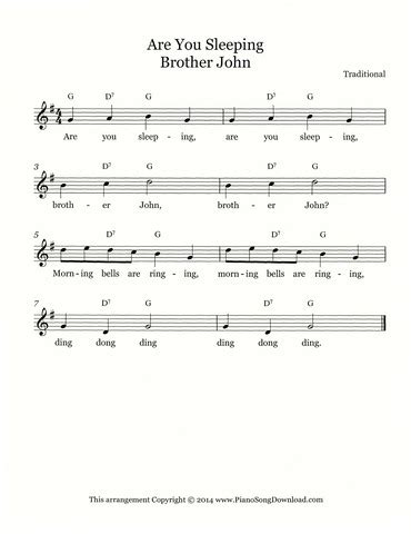 Are You Sleeping - Brother John - Free Lead Sheet with melody, lyrics ...