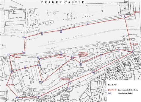 Site plan of instrumented area of the Prague Castle | Download ...