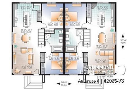 Duplex House Plans and Semi-detached Plans | Drummond House Plans