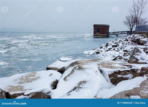 Scenic Detroit River Riverfront in Winter, December 24 2017 Stock Photo ...