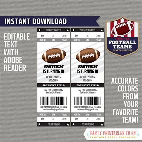 Football Ticket Invitation Template black and Silver INSTANT DOWNLOAD ...