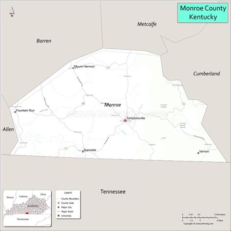 Map of Monroe County, Kentucky - Where is Located, Cities, Population, Highways & Facts