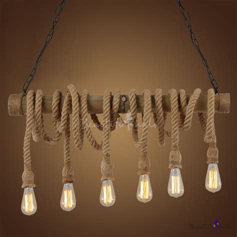 Rustic Style 6 Light Multi Light Pendant in Natural Rope ...