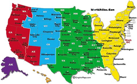 Current Dates and Times in U.S. States Map