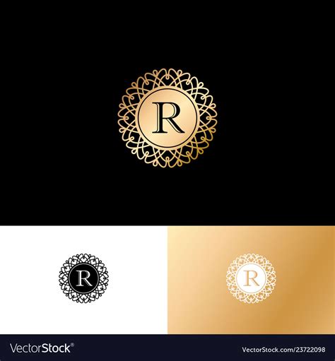 R gold letter monogram gold circle lace ornament Vector Image