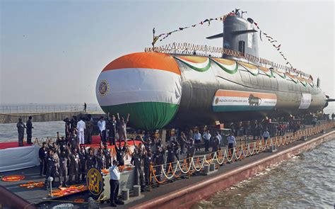 MUMBAI: Officials celebrate launch of the third Scorpene class ...