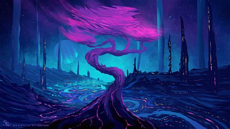 Wallpaper : digital art, artwork, illustration, drawing, digital painting, fantasy art, trees ...