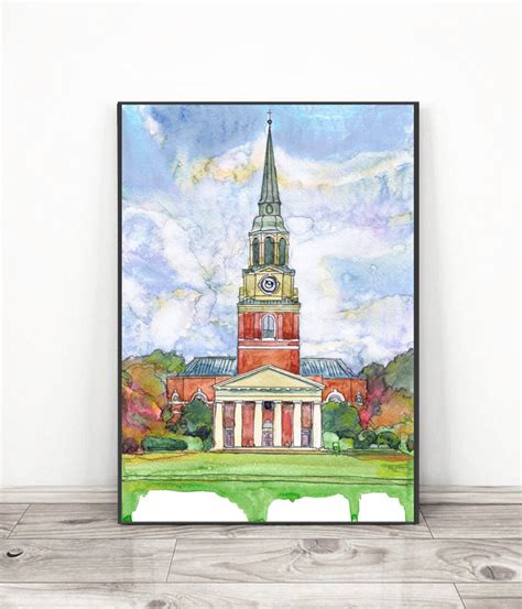 Wake Forest University Art Print, Winston-salem Cityscape Wall Art, Wait-chapel Watercolor ...