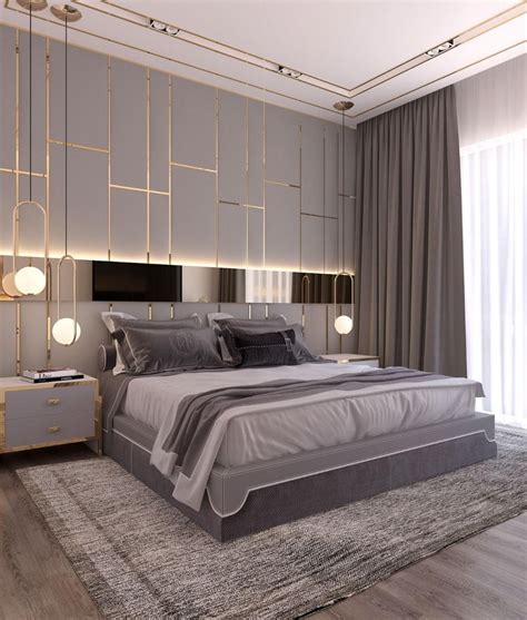 2.SIMPHOME.COM Grey Bedroom with Gold Lines Simple Bedroom Design, Modern Style Bedroom, Modern ...