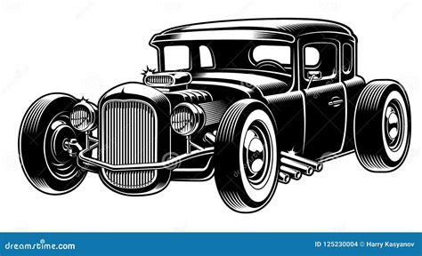 Vector Black and White Illustration of Hot Rod Stock Vector ...