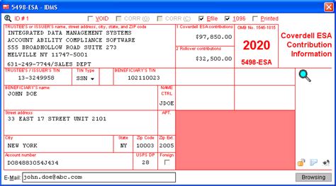 Coverdell ESA Contribution Information - Data is entered onto windows that resemble the actual ...