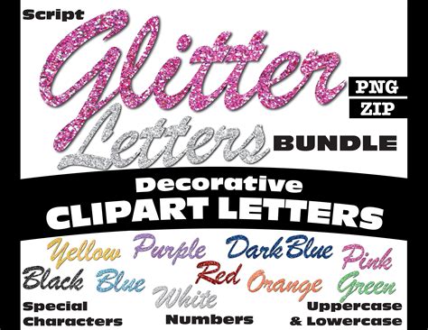 Glitter Clipart Letters Bundle PNG Digital Download 10 Complete Alphanumeric Sets Script Font - Etsy