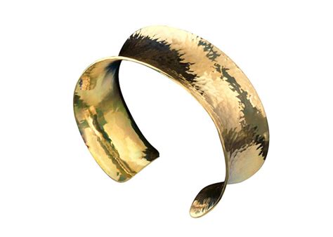 18K Solid Gold Classic Hammer Textured Anticlastic Silver Cuff, Mens or ...