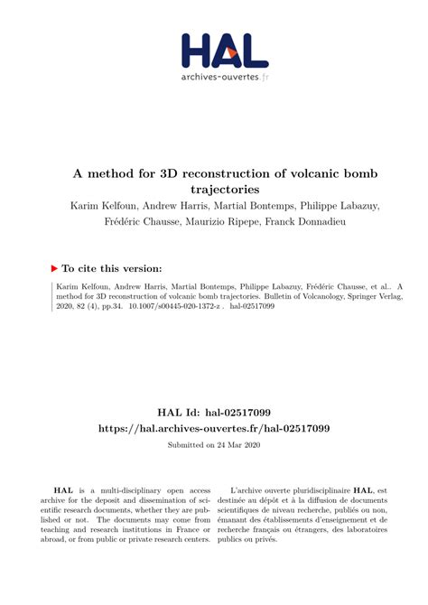 (PDF) A method for 3D reconstruction of volcanic bomb trajectories