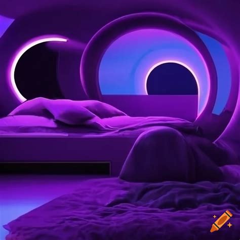 Futuristic purple-lit bedroom