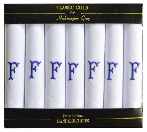 7 Pack Of Mens White Satin Bordered Handkerchiefs With Embroidered Initials