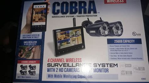 Cobra nightvision wireless surveillance system with 2hd cameras and 7inch monitor with mobile ...