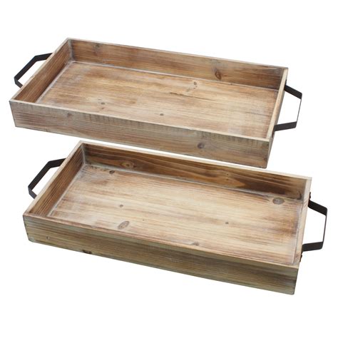STONEBRIAR COLLECTION Rustic Torched Wood Serving Tray Set With Handles - Walmart.com - Walmart.com
