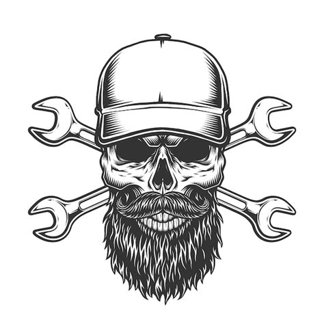 Free Vector | Vintage bearded and mustached trucker skull