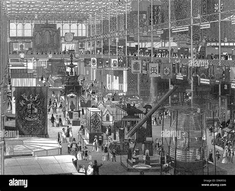 Great Exhibition of 1851 in the Crystal Palace, Hyde Park, London; interior view of the main ...