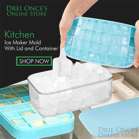 Ice Cube Tray With Lid and Bin - Silicone Ice Tray For Freezer Comes ...