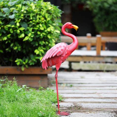 HDNICEZM Metal Pink Flamingo Yard Lawn Garden Ornament，Outdoor and ...