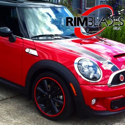 Mini Cooper looking sporty with Red RimBlades Scuffs. Shop RimBladesUSA.com. | Mini cooper, Rim ...