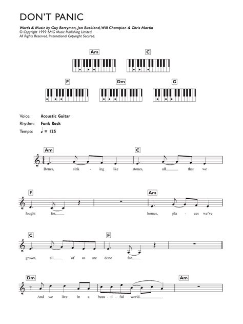 Don't Panic by Coldplay Sheet Music for Piano Chords/Lyrics at Sheet Music Direct