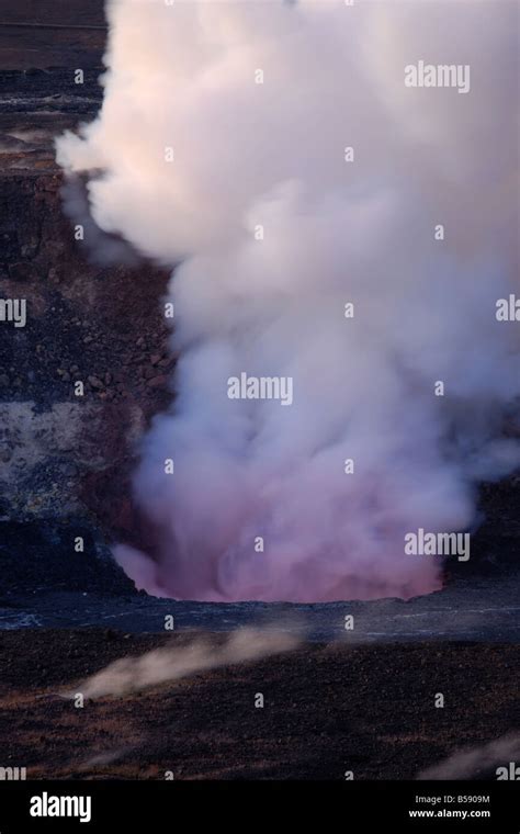 Sunrise Halemaumau crater eruption Jaggar Museum Kilauea volcano Hawaii Volcanoes National Park ...