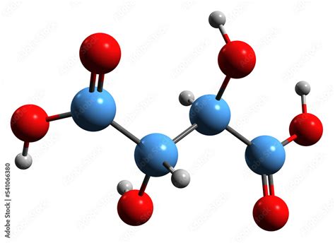 3D image of Tartaric acid skeletal formula - molecular chemical structure of Uvic acid E334 ...