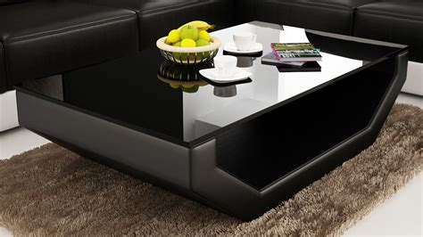 Contemporary Black Leather Coffee Table w/Black Glass Table Top | Leather coffee table, Black ...