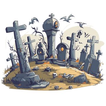 Spooky Graveyard Clipart Cartoon Halloween Graveyard With Tombstones For Horror Icon Vector ...