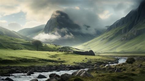 Premium Photo | Dreamy Scottish Landscape A River Running Up A Mountain