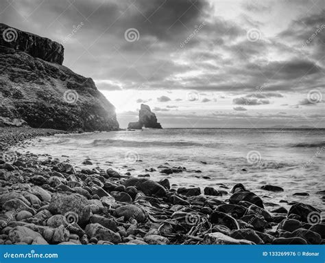 Evening Bay. Sharp Rocks, Black Rounded Boulders, Stony Beach Stock Photo - Image of scenic ...