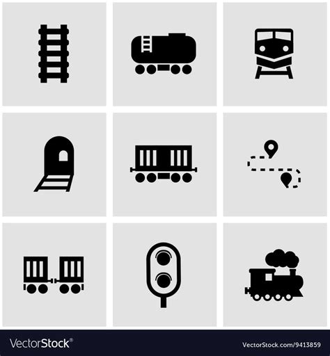 Vector black railroad icon set. Railroad Icon Object, Railroad Icon ...