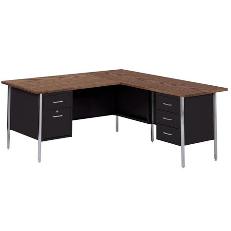 Sandusky 29.5 in. H x 66 in. W x 30 in. D 500 Series L-Shaped Steel Desk in Black/Walnut-RW4224 ...