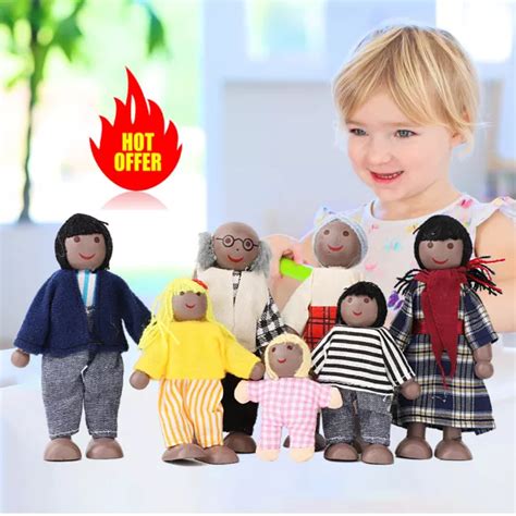 WOODEN BLACK DOLLHOUSE People 7 Family Figures Miniature Doll House Play Figures $9.99 - PicClick