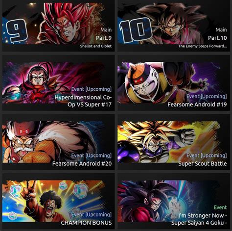 Upcoming events. Credits to Renzy : DragonballLegends