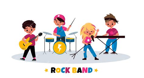 Premium Vector | Kids rock band. children music concert, young musicians quartet, playing ...