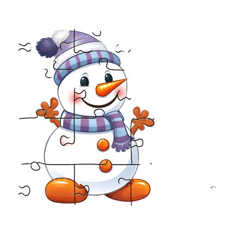 Educational Kids Puzzle Game To Cut And Stick Pieces With Cartoon Snowman Character, Worksheet ...