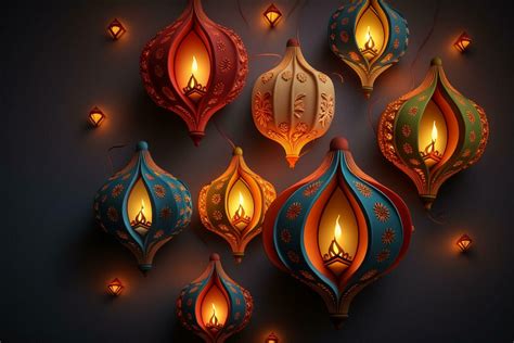 Happy diwali or deepavali traditional indian festival with lamp or sky lantern. Indian hindu ...