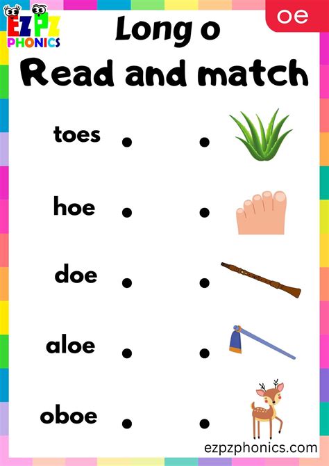 OE Words Read And Match Long O Phonics Worksheet - ezpzphonics.com