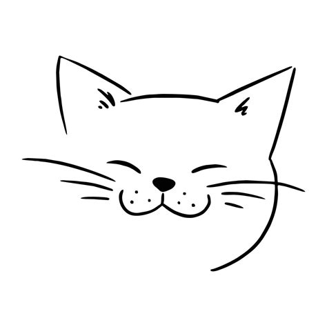 Funny Cat Face art, Funny and cute cat face, Outline drawing of a cat ...